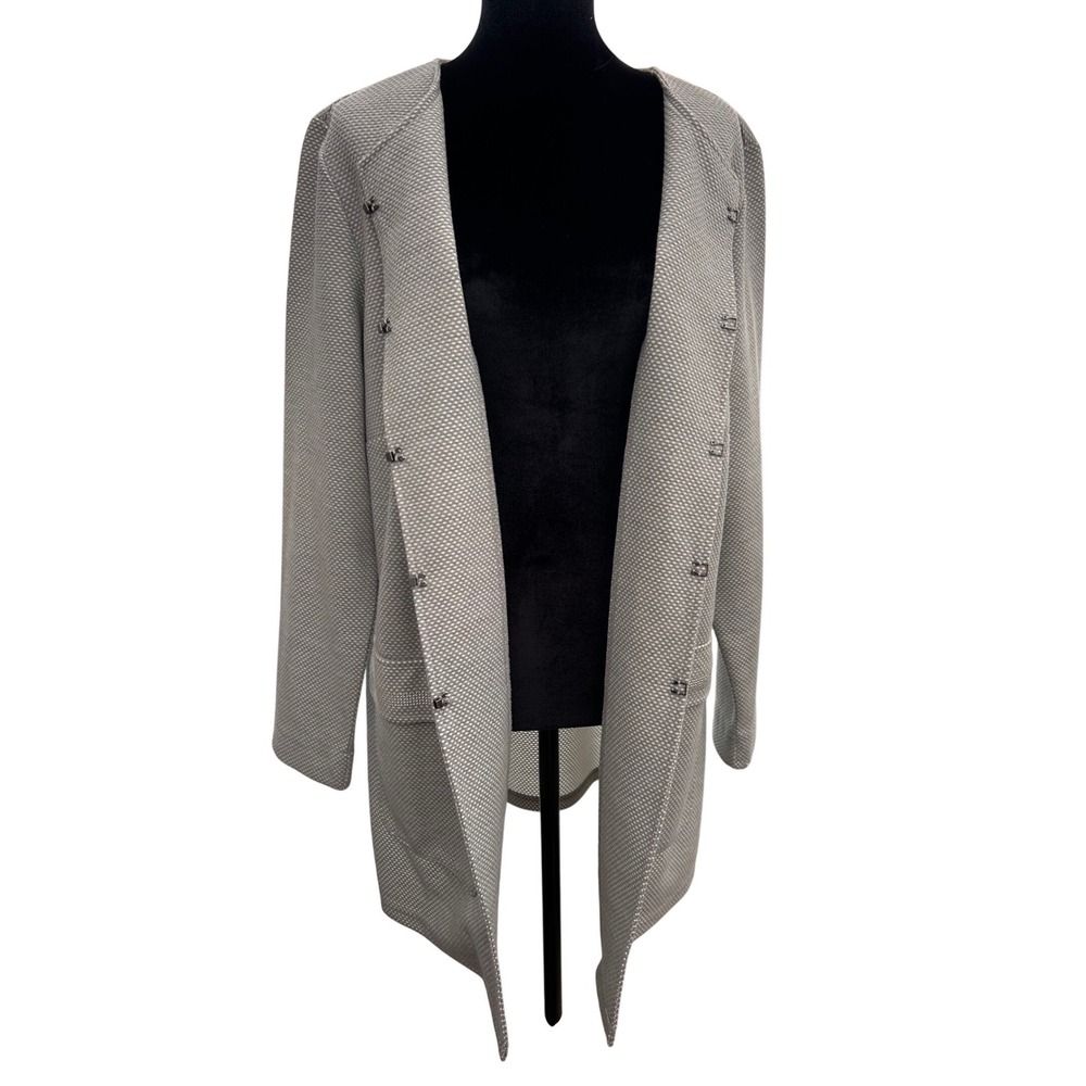 Creation L Grey Textured‎ Knit Longline Jacket Open Front Rhinestone Pockets 12